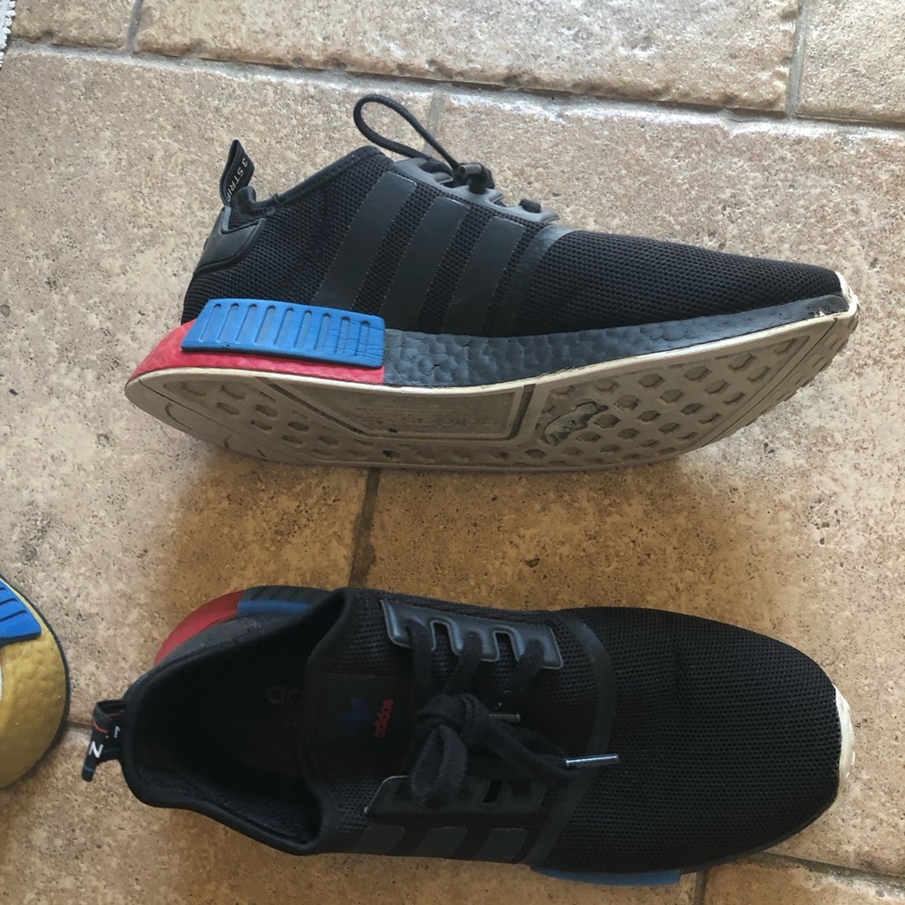 Adidas NMD R1 Black with Blue and Red - Picture 4 of 6